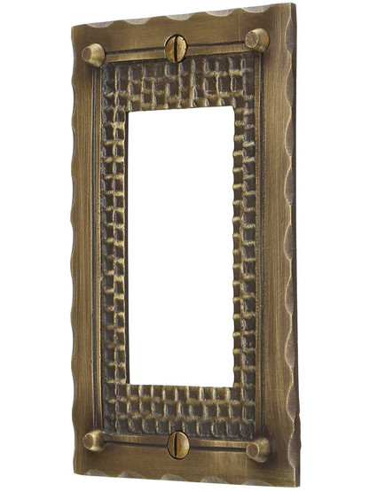 Bungalow Style Single GFI Outlet Cover Plate In Antique Brass.